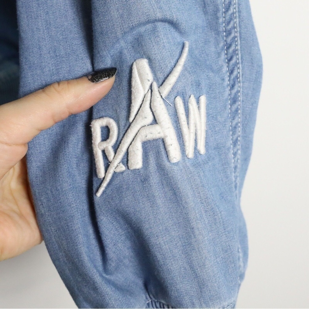 G Star Raw chambray jacket Unaffected Untreated embroidered light blue bomber L - Picture 8 of 9